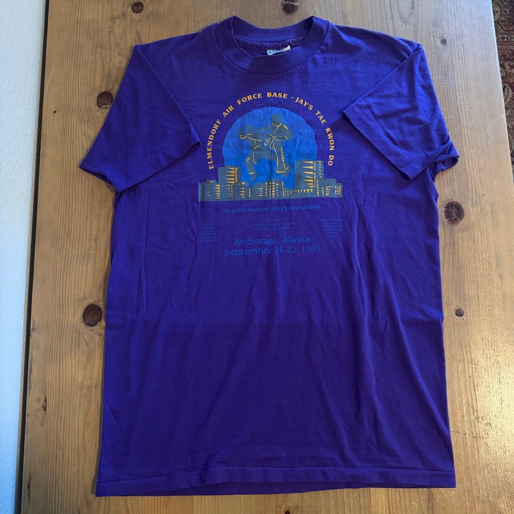 Vintage Elmendorf AFB Tae Kwon Do Tournament Shirt Purple‎ Hanes Large